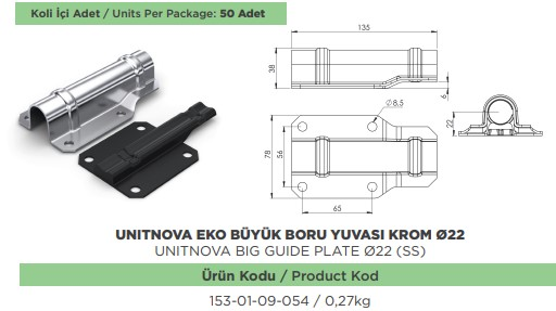 UNITNOVA E22 EKO BUYUK BORU YUVASI KROM CAP 22